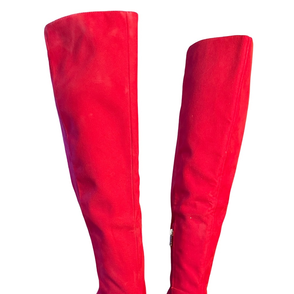 Jessica Simpson NWT Sz 8M Elegant Red Fabric Over the Knee Heeled Boots (SH158) - Picture 3 of 12